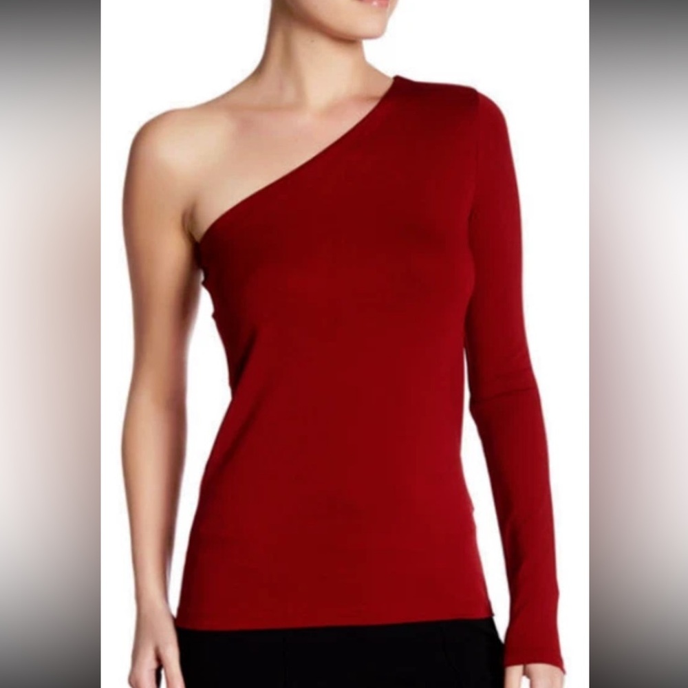 Theory Lefft One-Shoulder Shirt‎ Dark Vermilion Small